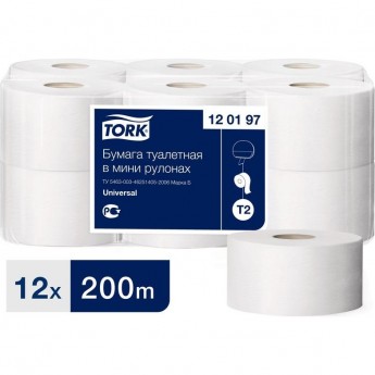 Бумага туалетная TORK T2 UNIVERSAL, 1 слой, 12 рул/уп, 200 м, белый Бумага туалетная TORK T2 UNIVERSAL, 1 слой, 12 рул/уп, 200 м, белый